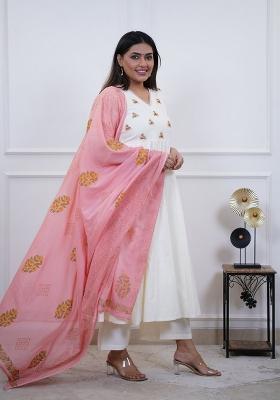 White Embroidered Cotton Kurta Set