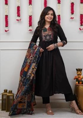 Black Printed Cotton Kurta Set