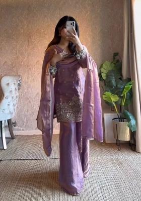 Lavender Sequin Work Silk Palazzo Set