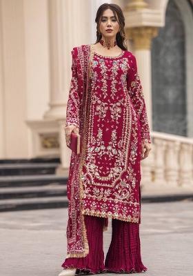 Rani Pink Sequin Work Georgette Palazzo Set