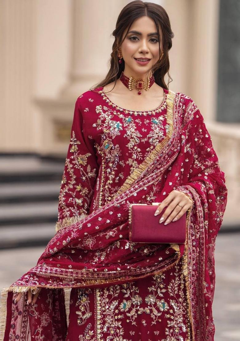 Rani Pink Sequin Work Georgette Palazzo Set - Indya