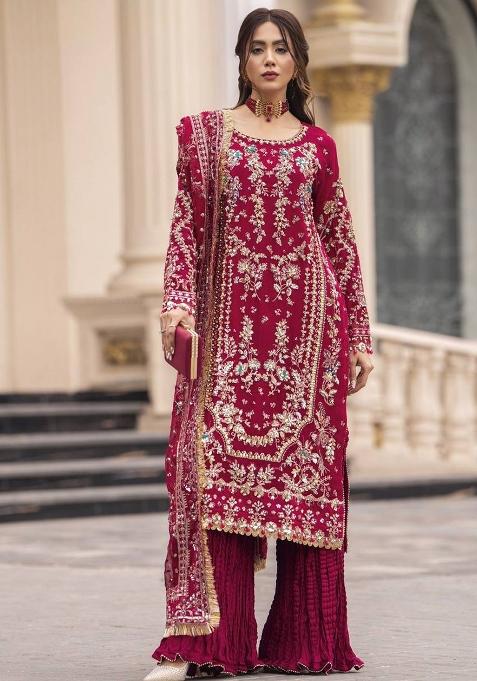 Rani Pink Sequin Work Georgette Palazzo Set