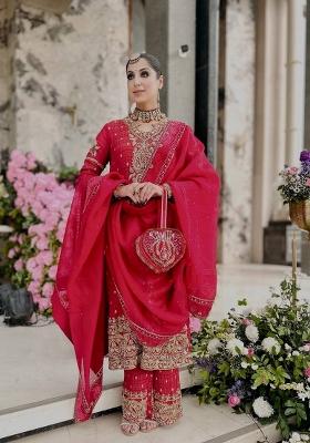 Rani Pink Sequin Work Silk Blend Kurta Set