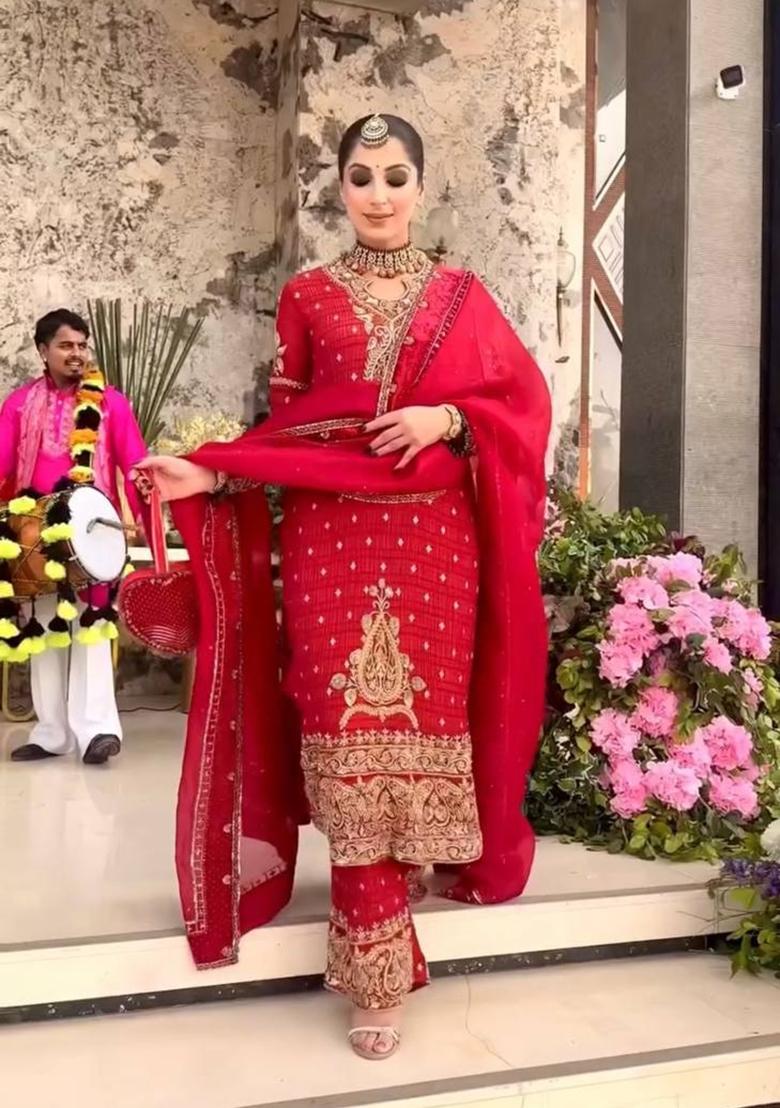 Rani Pink Sequin Work Silk Blend Kurta Set - Indya