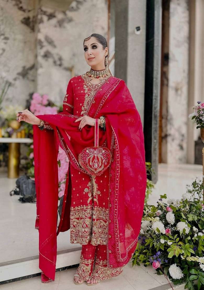 Rani Pink Sequin Work Silk Blend Kurta Set - Indya