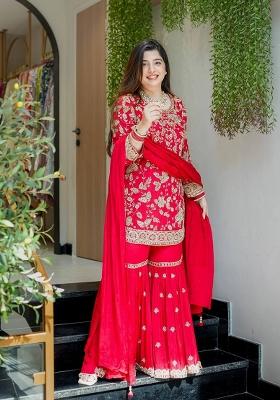 Pink Sequin Work Georgette Palazzo Set