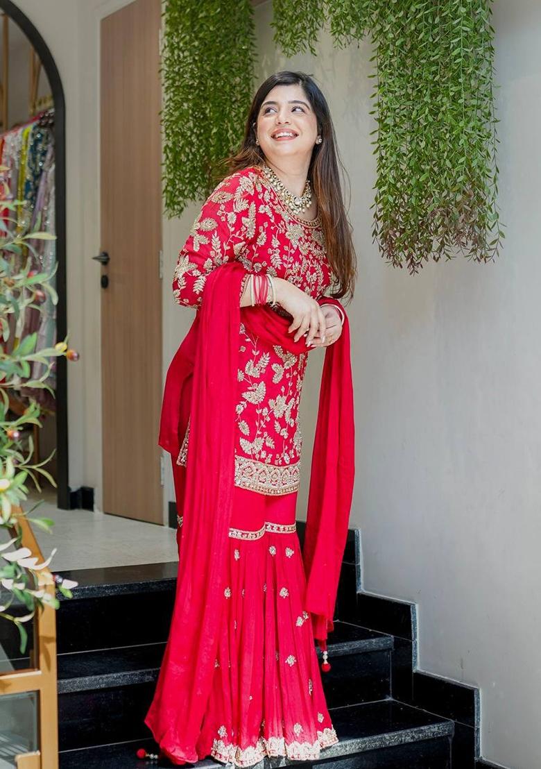 Pink Sequin Work Georgette Palazzo Set - Indya