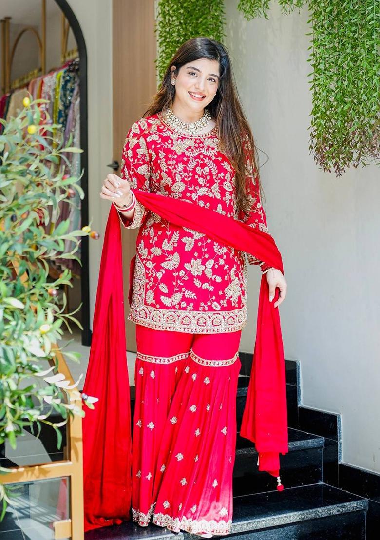 Pink Sequin Work Georgette Palazzo Set - Indya