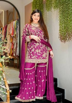 Lavender Sequin Work Georgette Palazzo Set