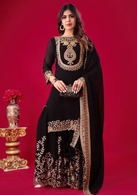 Black Sequin Work Georgette Palazzo Set