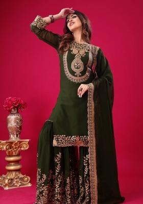Dark Green Sequin Work Georgette Palazzo Set