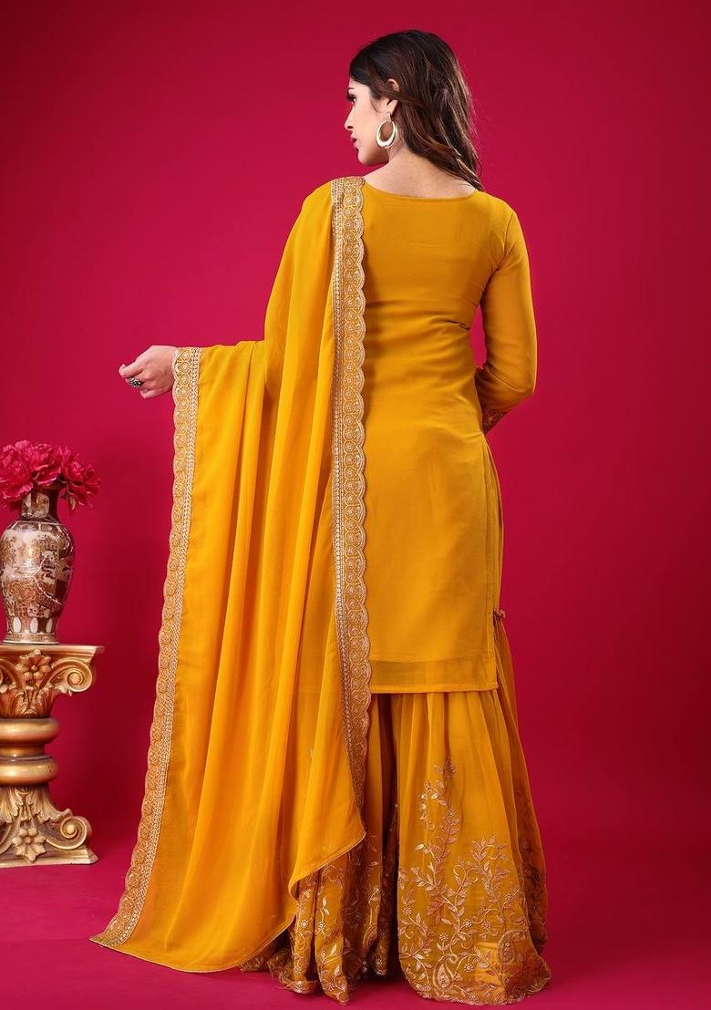 Yellow Sequin Work Georgette Palazzo Set - Indya