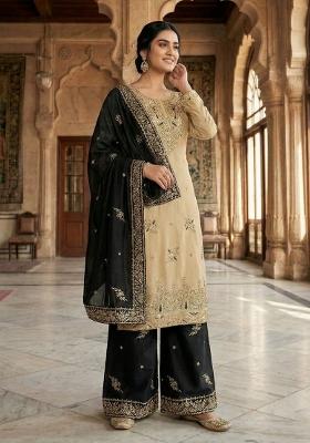 Black Embroidered Silk Blend Kurta Set