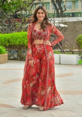 Red Embroidered Silk Blend Kurta Set