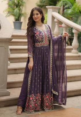 Violet Embroidered Georgette Kurta Set