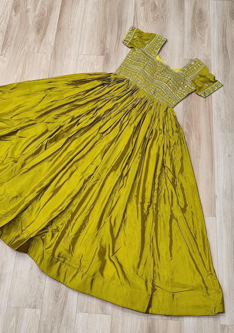 Mustard Embroidered Silk Blend Kurta - Indya