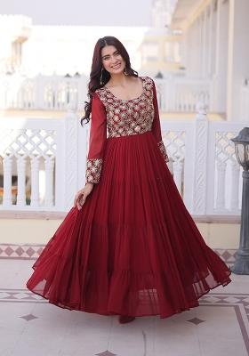 Maroon Sequin Work Faux Blooming Anarkali