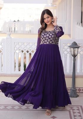 Purple Sequin Work Faux Blooming Anarkali