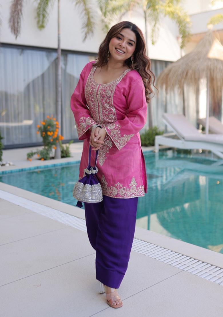 Pink Sequin Work Viscose Anarkali Set - Indya