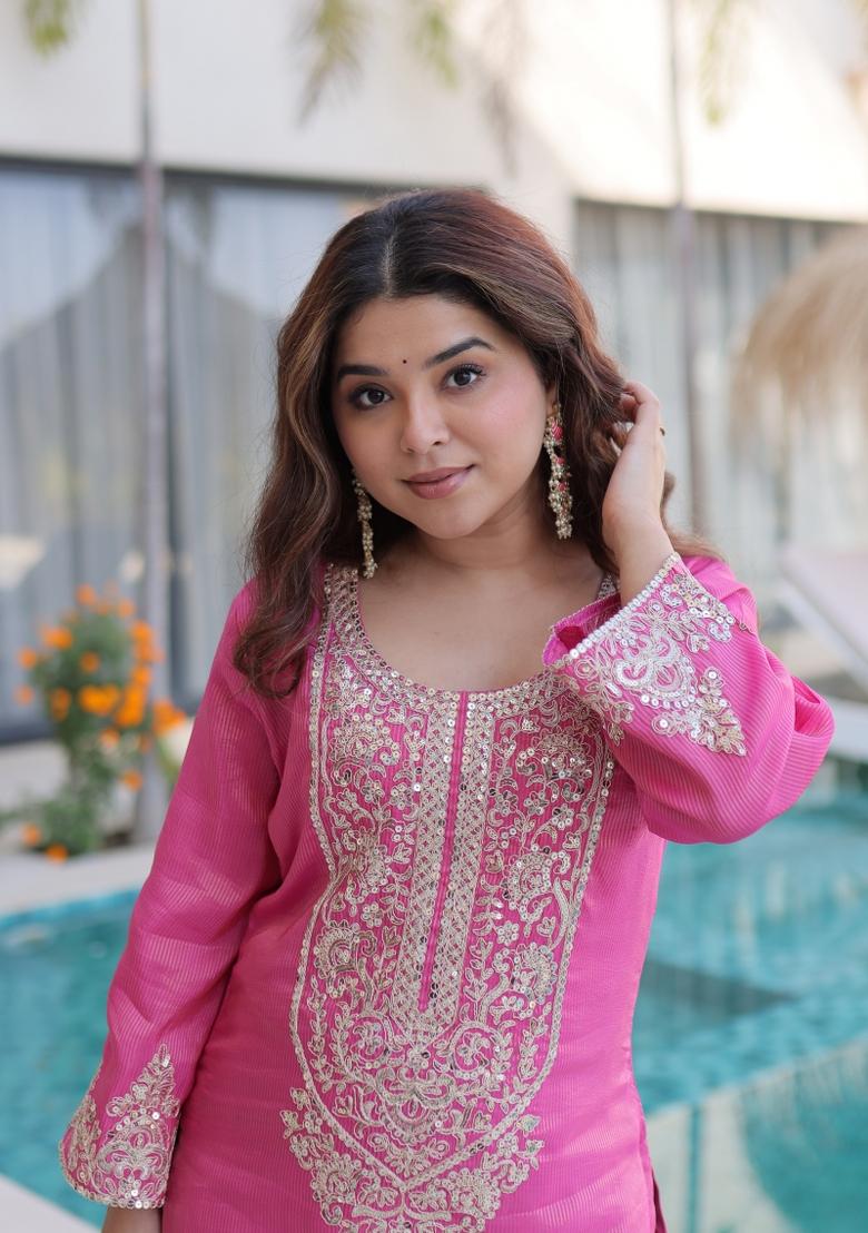 Pink Sequin Work Viscose Anarkali Set - Indya
