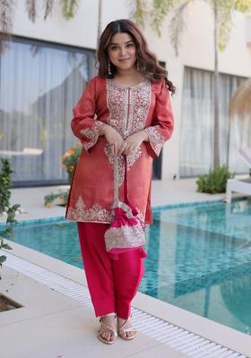 Maroon Sequin Work Viscose Anarkali Set