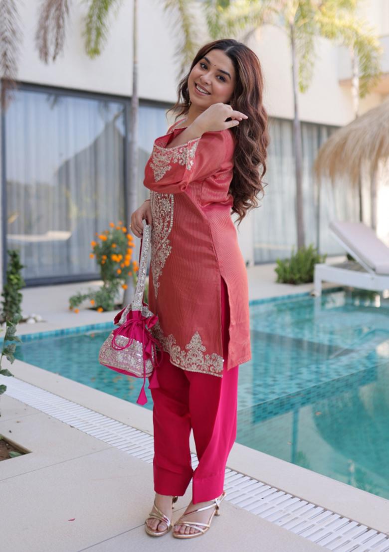 Maroon Sequin Work Viscose Anarkali Set - Indya