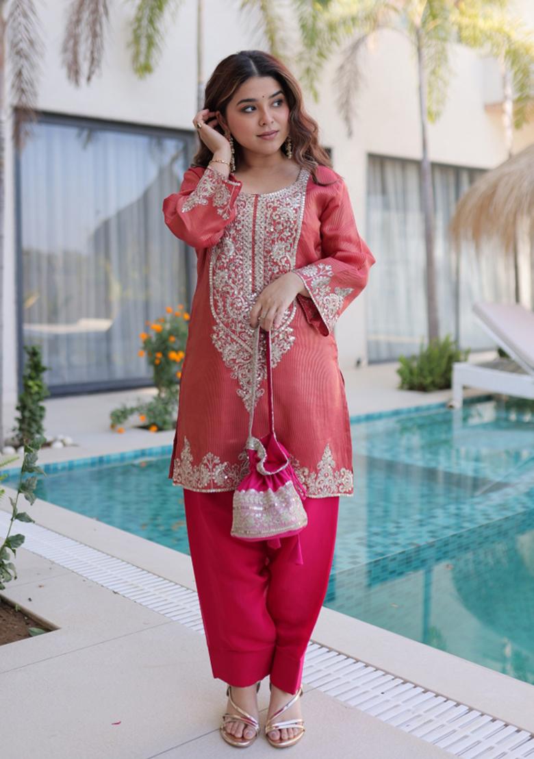 Maroon Sequin Work Viscose Anarkali Set - Indya