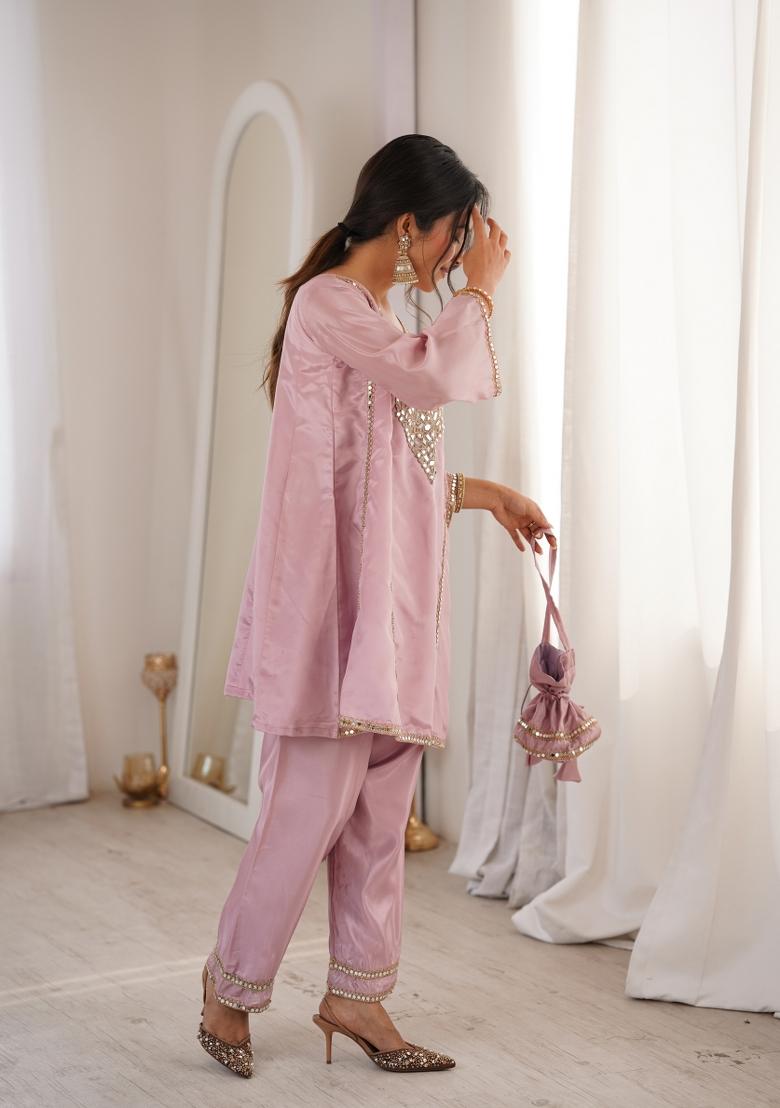 Pink Embroidered H O Fabric Anarkali Set - Indya