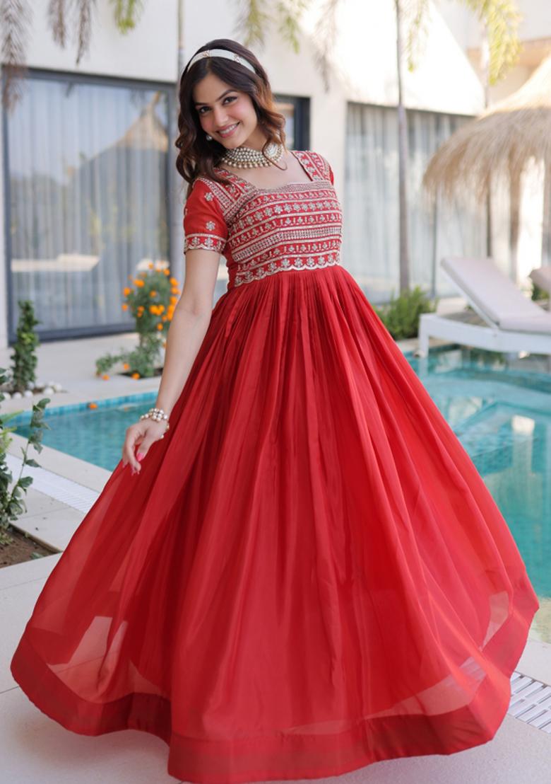 Orange Sequin Work H O Fabric Anarkali - Indya