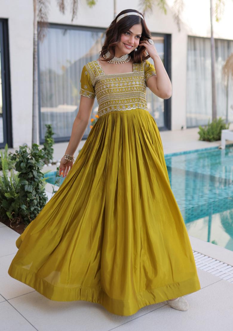 Mehendi Sequin Work H O Fabric Anarkali - Indya