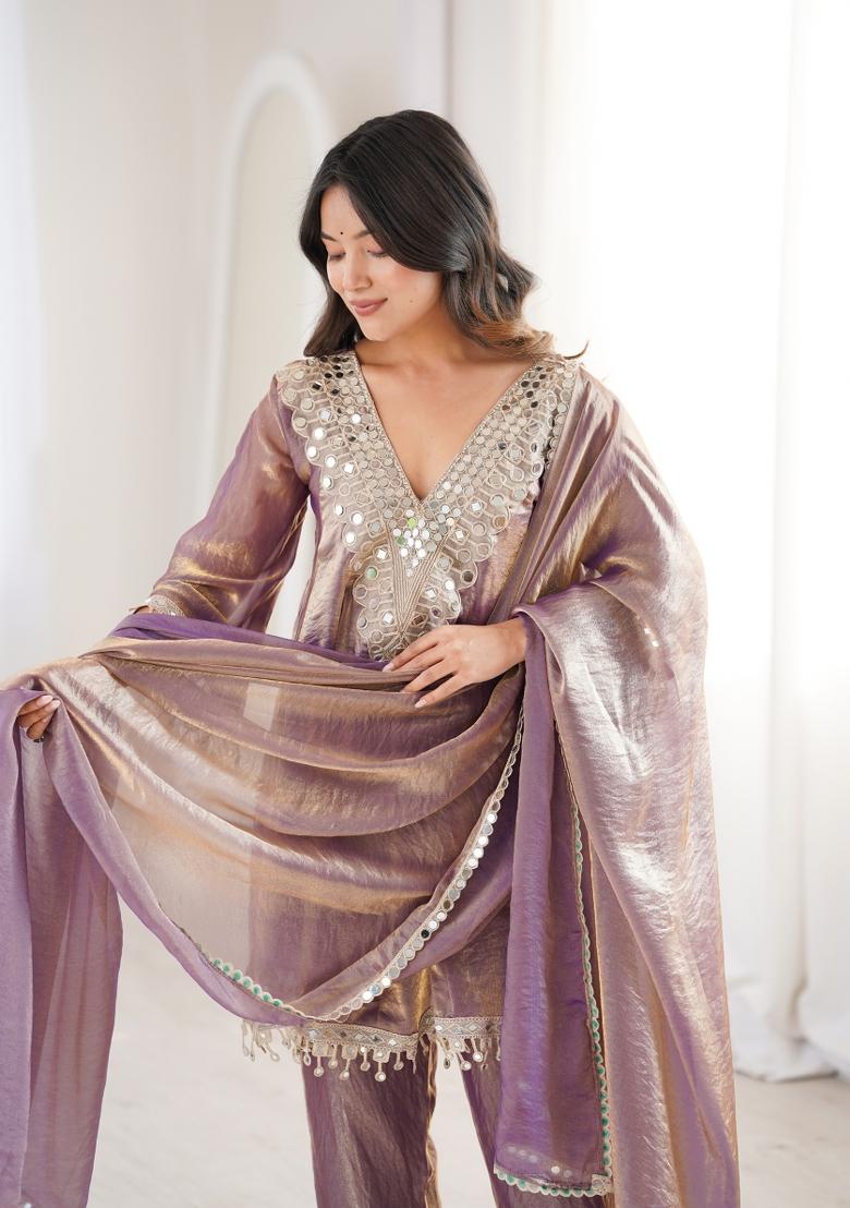 Purple Embroidered Fendi Anarkali Set - Indya