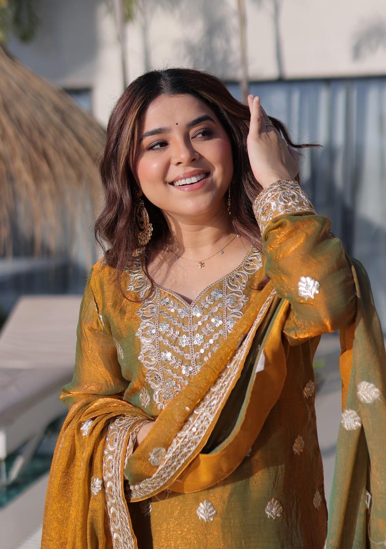 Brown Sequin Work Fendi Anarkali Set - Indya