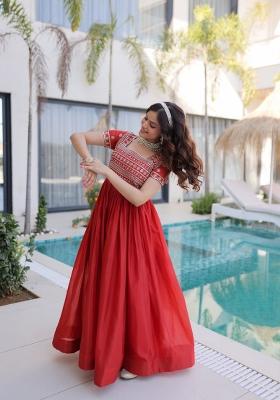 Orange Sequin Work H O Fabric Anarkali