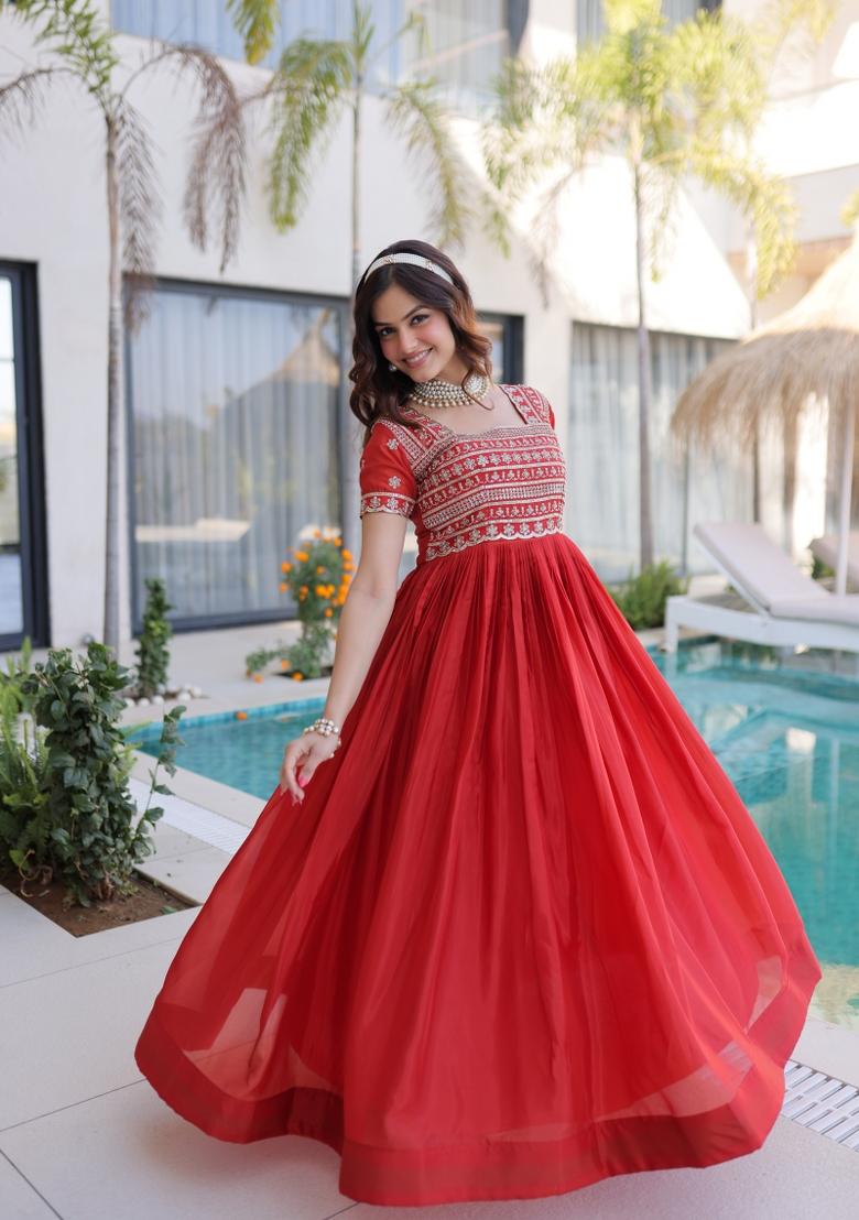 Orange Sequin Work H O Fabric Anarkali - Indya