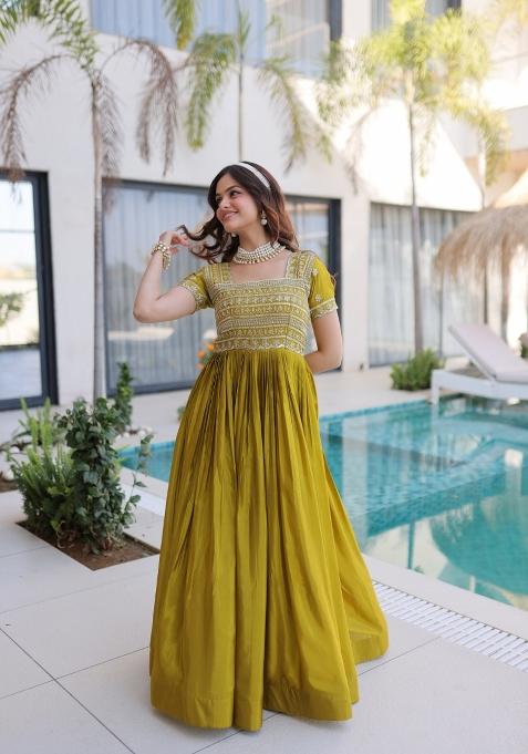 Mehendi Sequin Work H O Fabric Anarkali