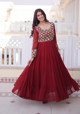 Maroon Sequin Work Faux Blooming Anarkali
