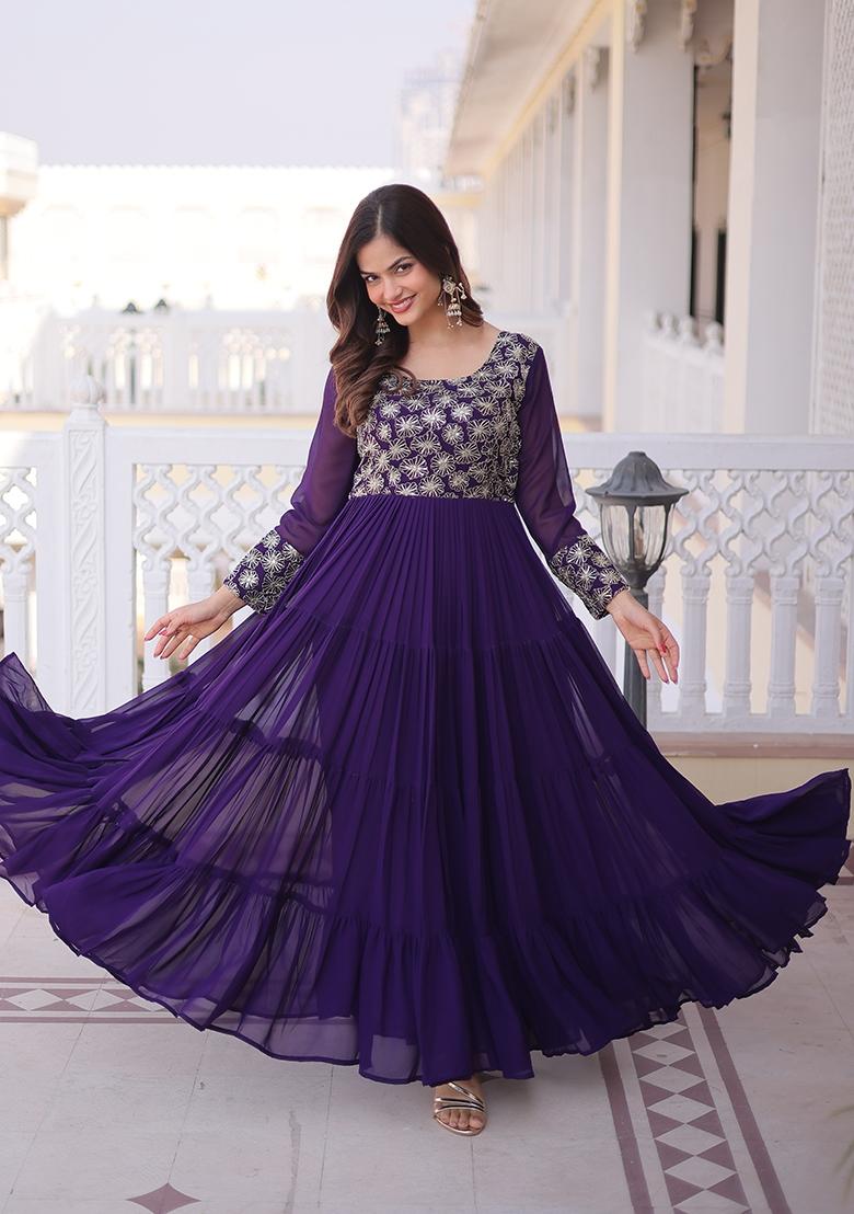 Purple Sequin Work Faux Blooming Anarkali - Indya