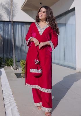 Pink Embroidered Velvet Anarkali Set