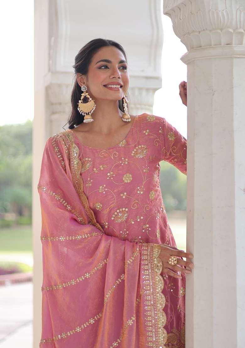 Pink Sequin Work Fendi Anarkali Set - Indya