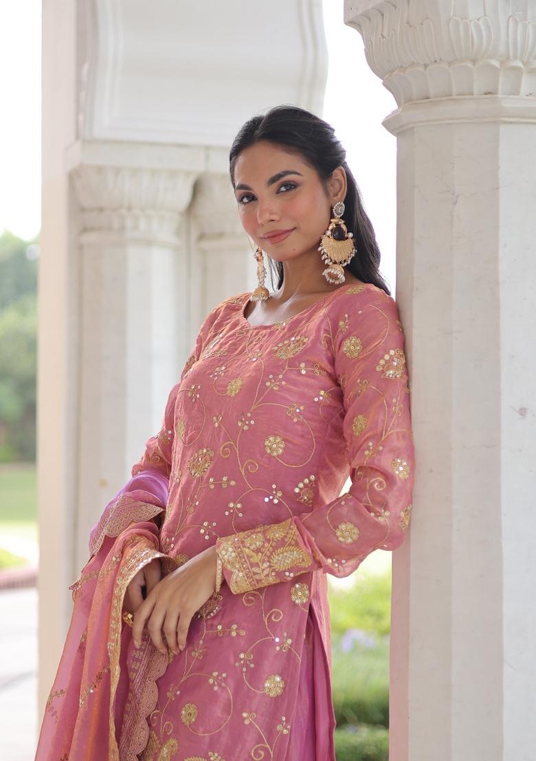 Pink Sequin Work Fendi Anarkali Set - Indya