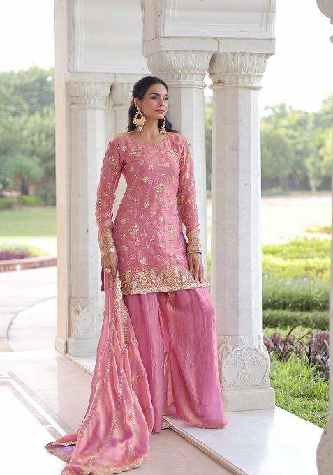 Pink Sequin Work Fendi Anarkali Set