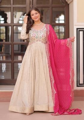 Pink Embroidered Cosmos Anarkali With Dupatta