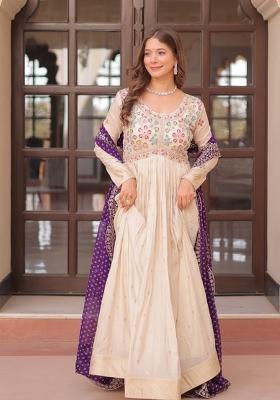 Purple Embroidered Cosmos Anarkali With Dupatta