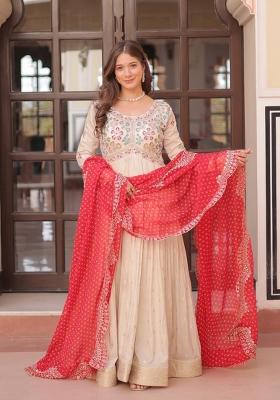 Red Embroidered Cosmos Anarkali With Dupatta
