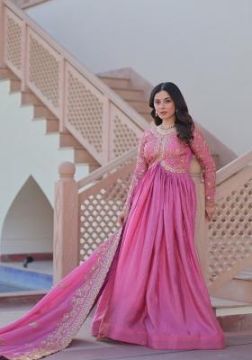 Pink Sequin Work Gold Crush Anarkali With Dupatta