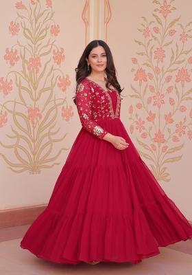 Pink Sequin Work Faux Blooming Anarkali