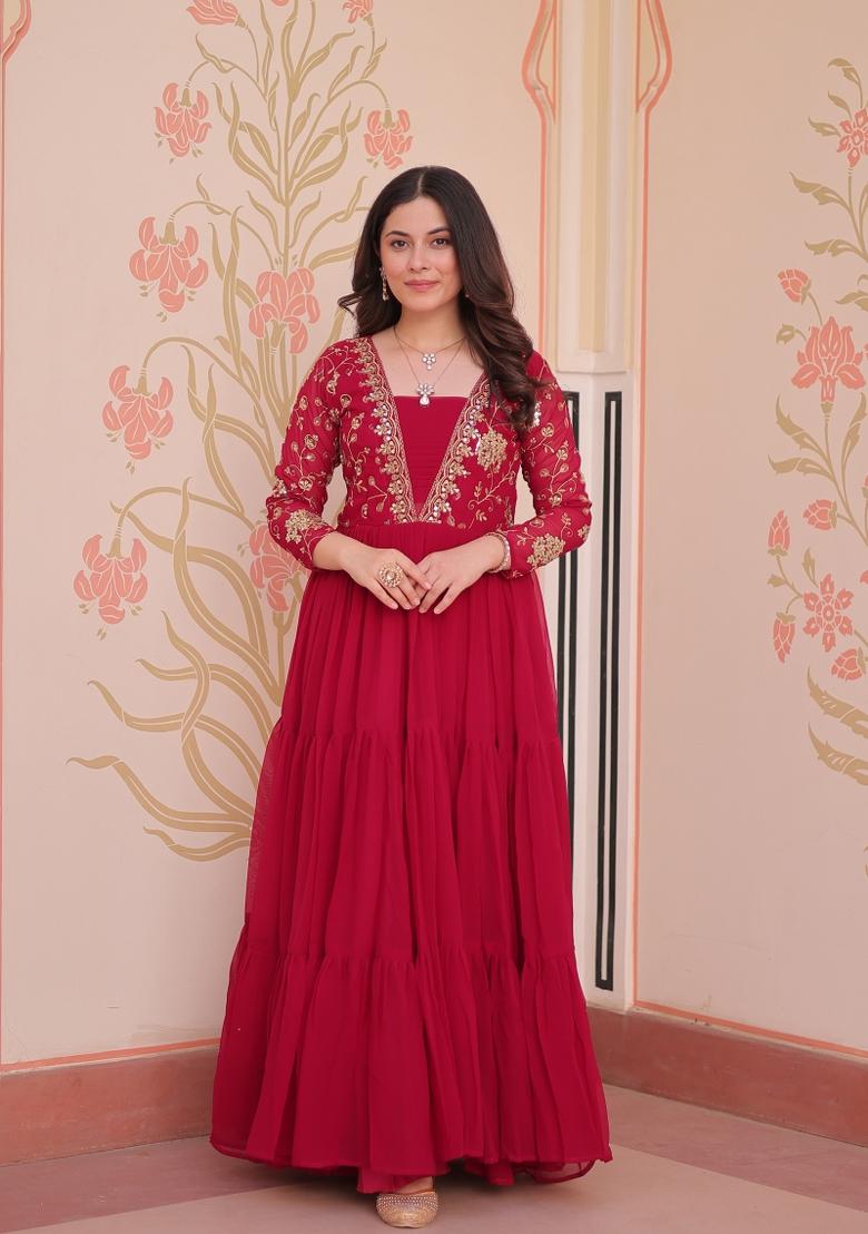 Pink Sequin Work Faux Blooming Anarkali - Indya