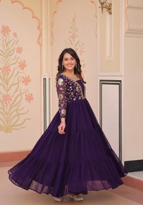 Purple Sequin Work Faux Blooming Anarkali