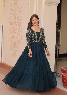 Rama Sequin Work Faux Blooming Anarkali