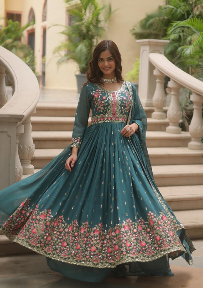 Rama Sequin Work Georgette Anarkali Set - Indya